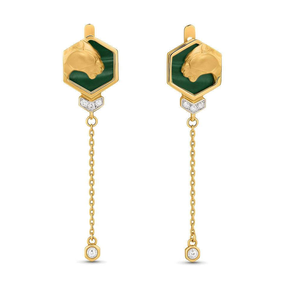 Серьги из лимонного золота c бриллиантами и малахитом