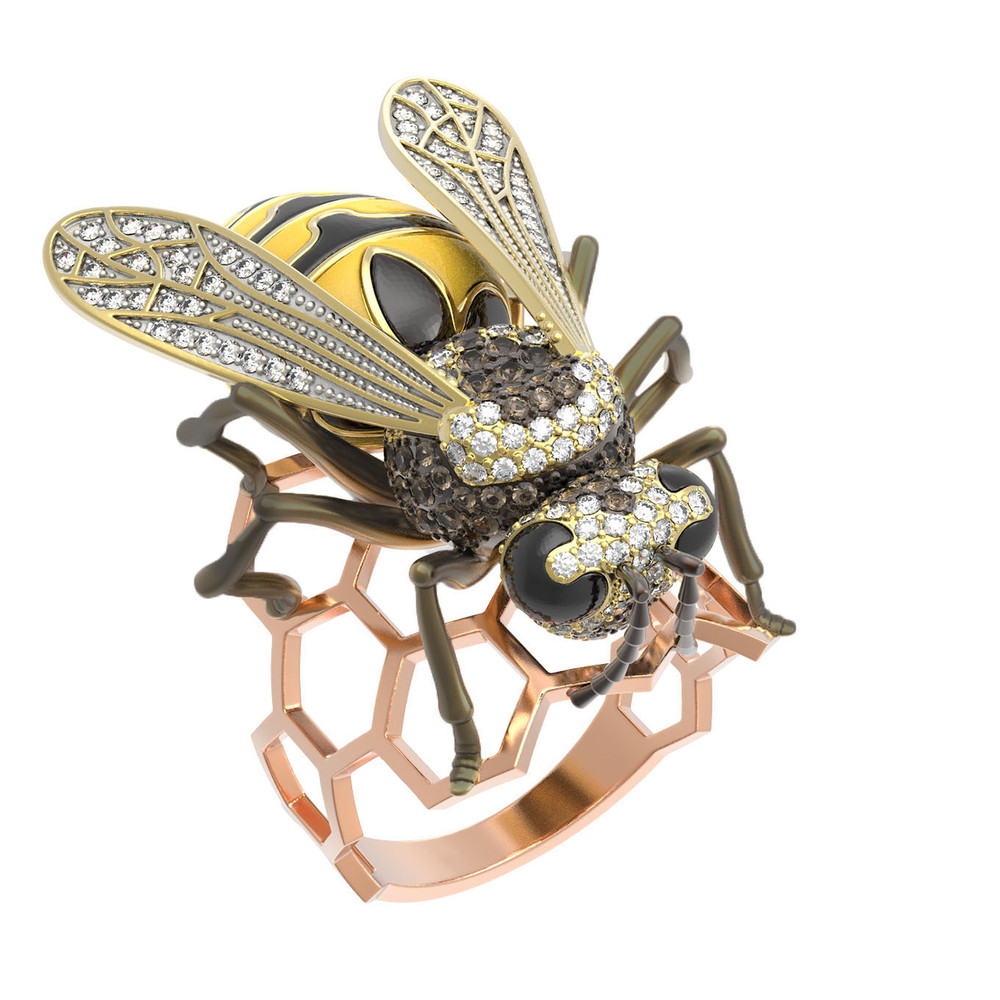 Кольцо из золота c эмалью и фианитом