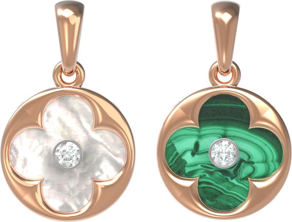 Подвеска из золота c бриллиантами, малахитом и перламутром