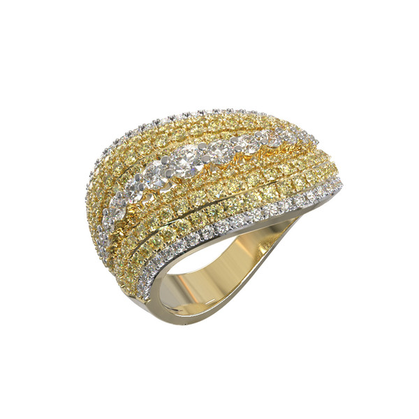 Кольцо из лимонного золота c бриллиантами и сапфиром