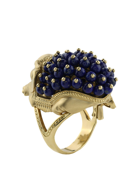Кольцо из лимонного золота c эмаль и лазуритом