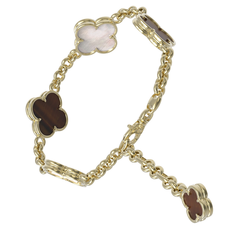 Браслет из лимонного золота c тигровым глазом и перламутром