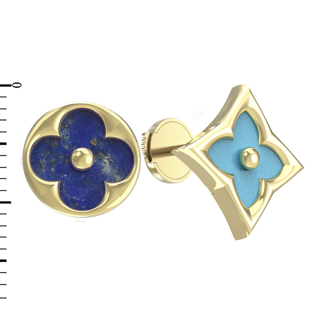 Серьги из лимонного золота c бирюзой и лазуритом