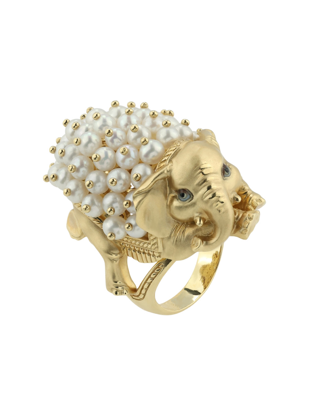 Кольцо из лимонного золота c эмаль и жемчугом