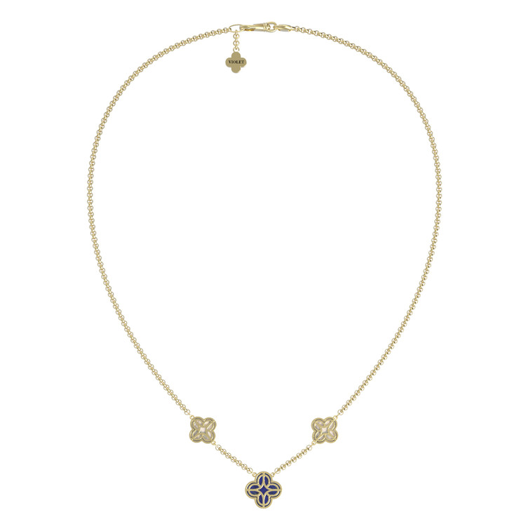 Колье из лимонного золота c бриллиантами, лазуритом и перламутром