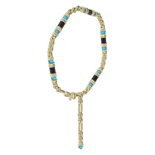 Браслет из лимонного золота c бирюзой и ониксом