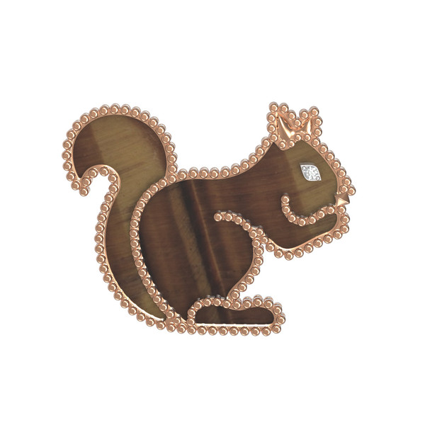 Брошь из золота c бриллиантами и тигровым глазом