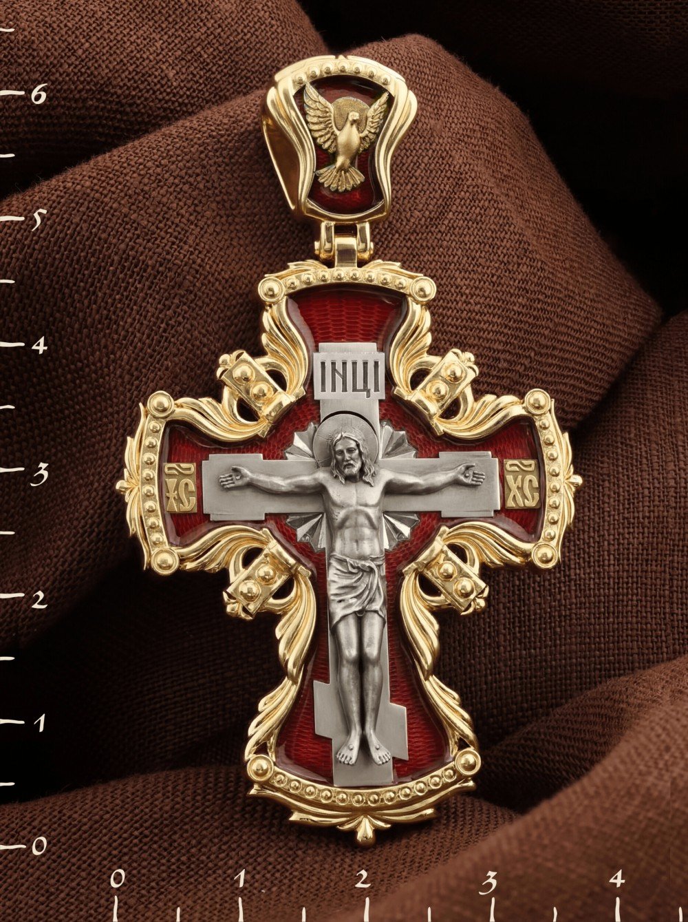 Крест из лимонного золота c эмаль