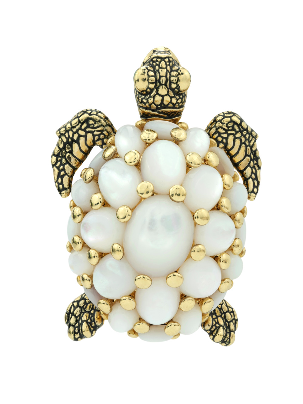 Брошь из лимонного золота c эмалью и перламутром