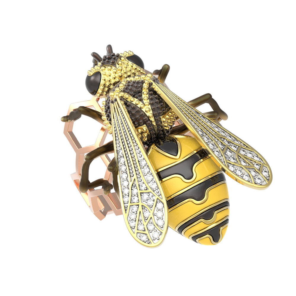 Кольцо из золота c эмаль и фианитом