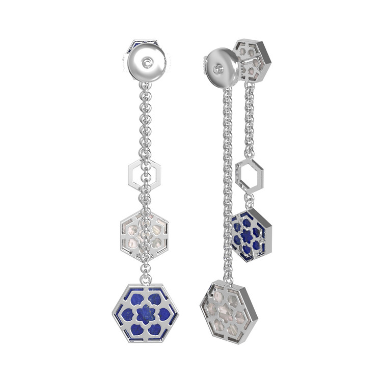 Серьги из белого золота c лазуритом и перламутром