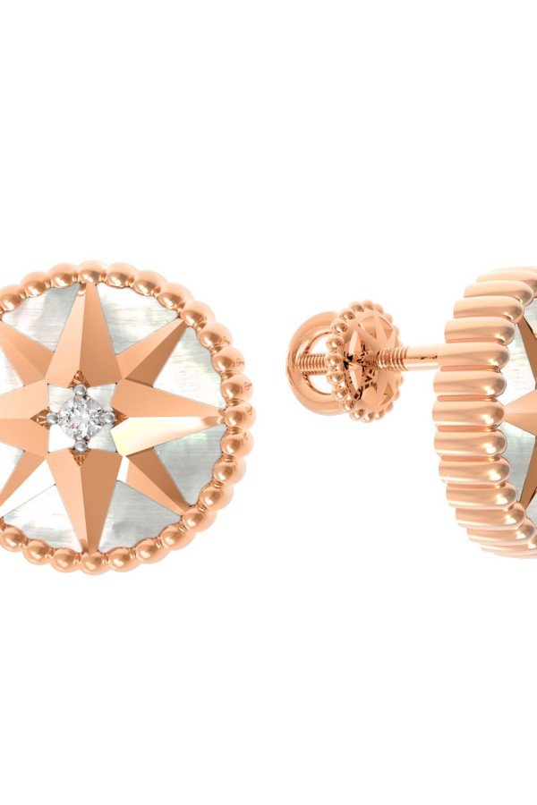 Серьги из золота c фианитом и перламутром