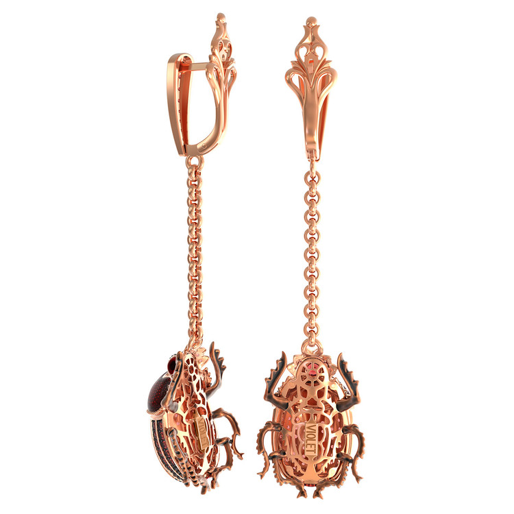 Серьги из золота c эмаль , фианитом и гранатом