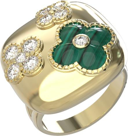 Кольцо из лимонного золота c бриллиантами и малахитом