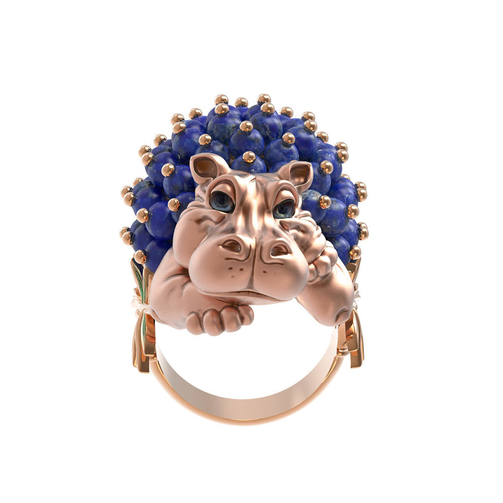 Кольцо из золота c эмалью и лазуритом