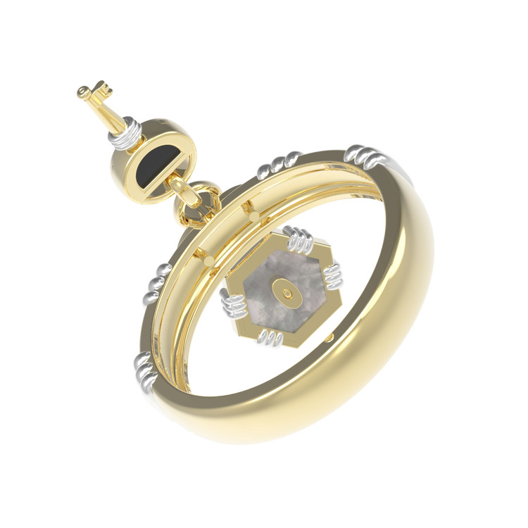 Кольцо из лимонного золота c ониксом и перламутром