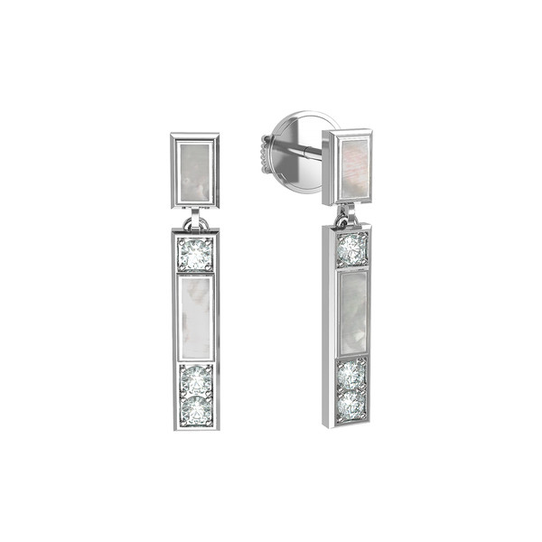 Серьги из белого золота c бриллиантами и перламутром