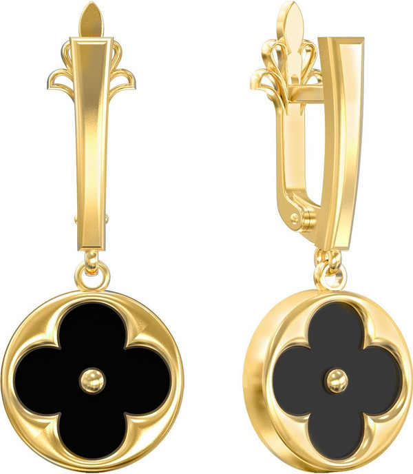 Серьги из лимонного золота c ониксом