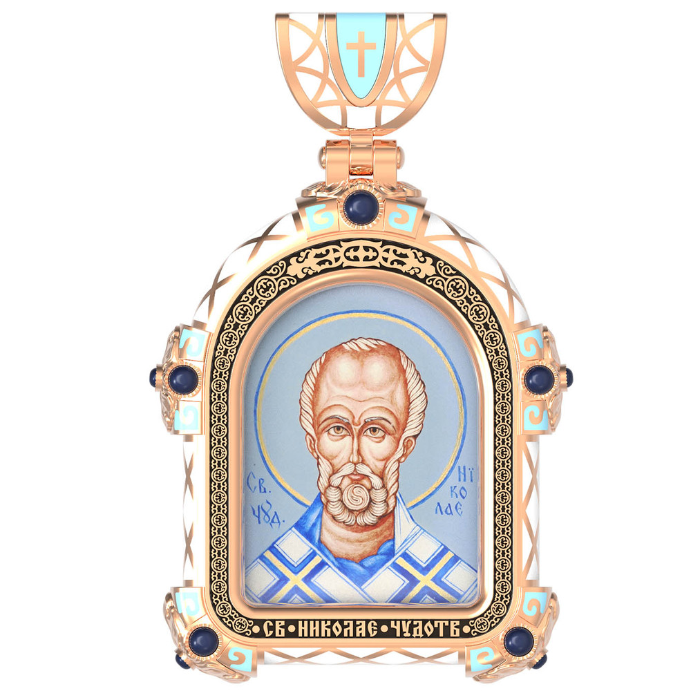 Образок из золота c эмалью, иконописью и темперой