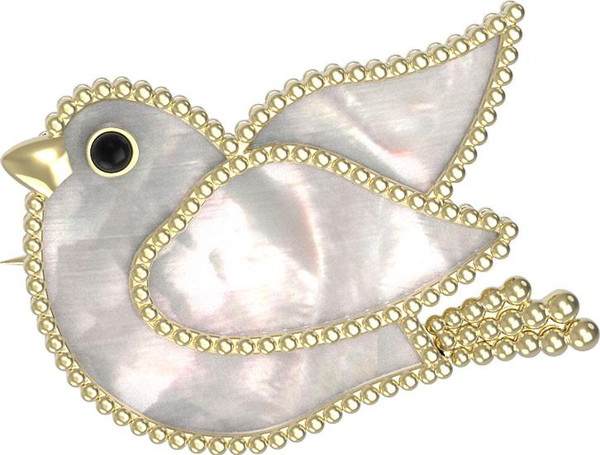 Брошь из лимонного золота c эмаль и перламутром