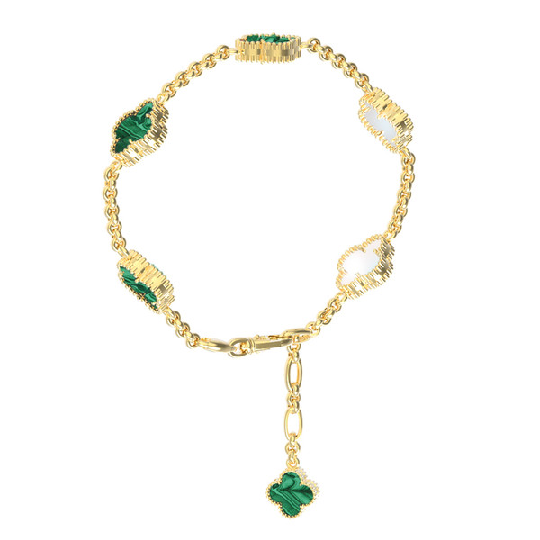 Браслет из лимонного золота c малахитом и перламутром