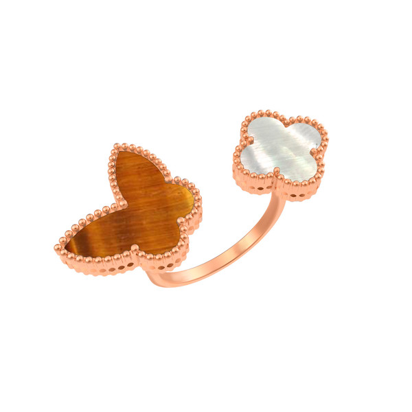 Кольцо из золота c тигровым глазом и перламутром