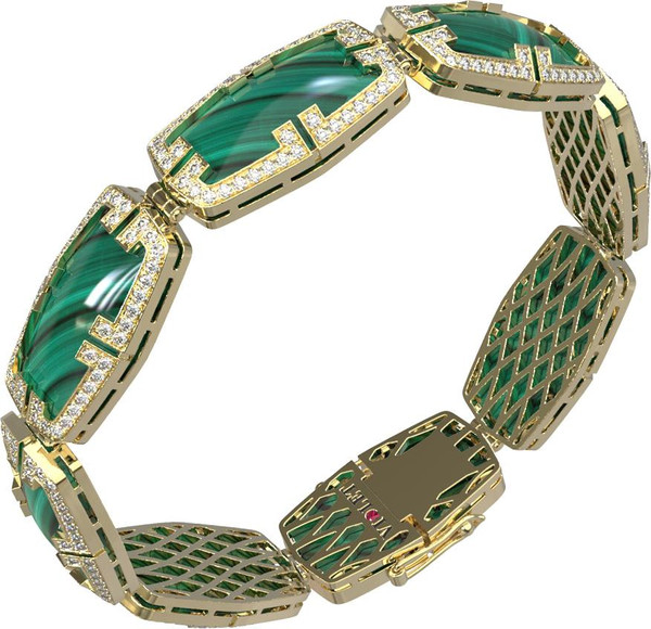 Браслет из лимонного золота c бриллиантами, рубином и малахитом