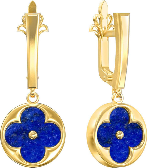 Серьги из лимонного золота c лазуритом