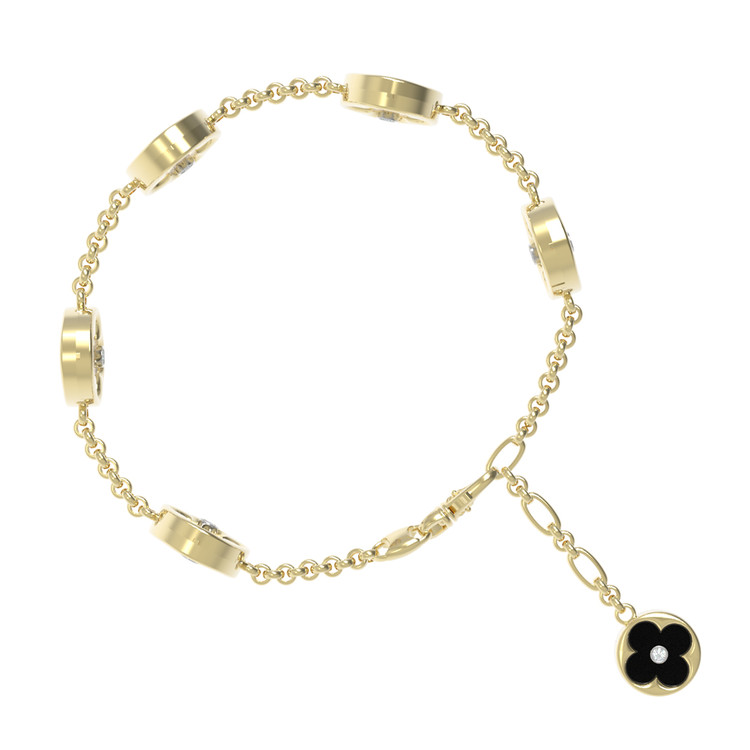 Браслет из лимонного золота c бриллиантами, ониксом и перламутром