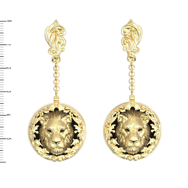 Серьги из лимонного золота c эмаль и ониксом