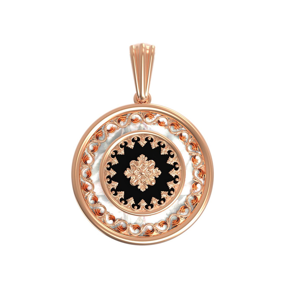 Подвеска из золота c ониксом и перламутром