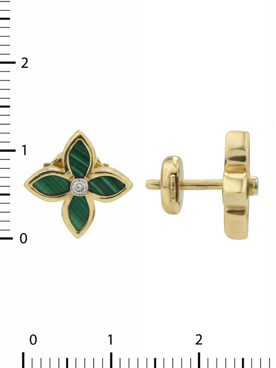 Серьги из лимонного золота c бриллиантами и малахитом