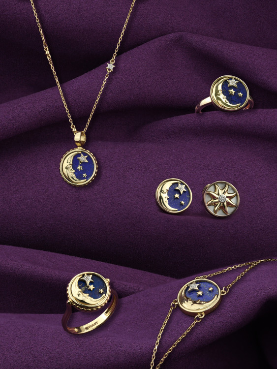 Кольцо из лимонного золота c бриллиантами и перламутром