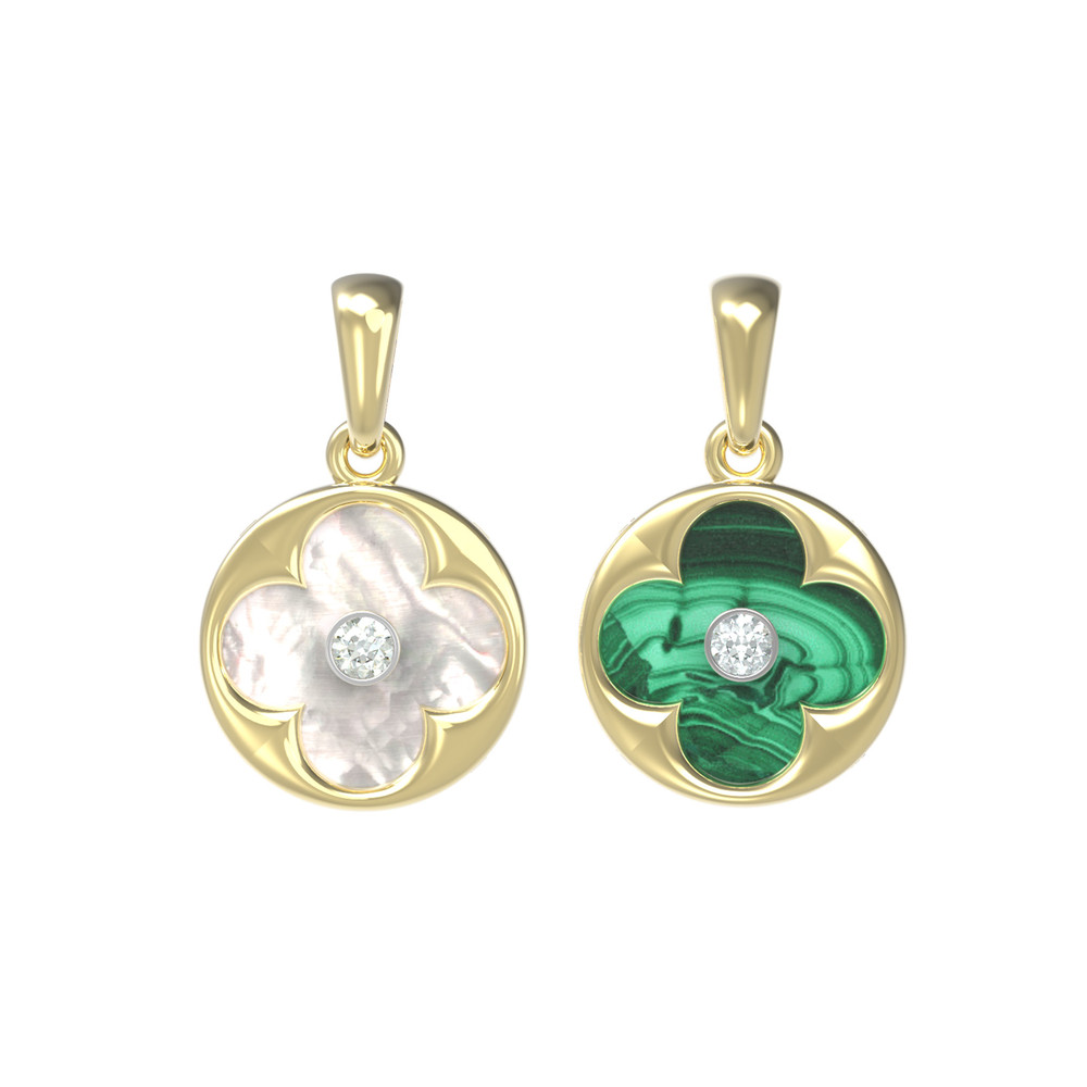 Подвеска из лимонного золота c бриллиантами, малахитом и перламутром