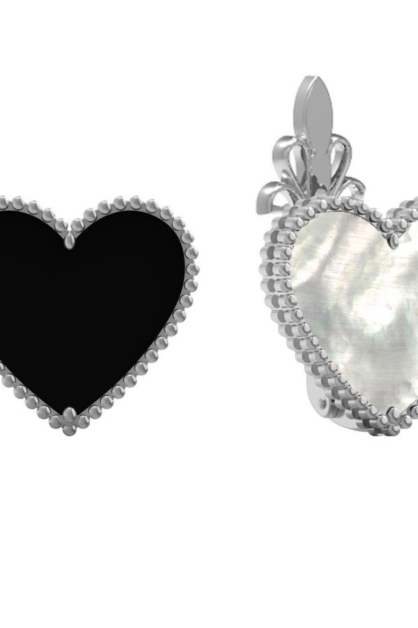 Серьги из белого золота c ониксом и перламутром