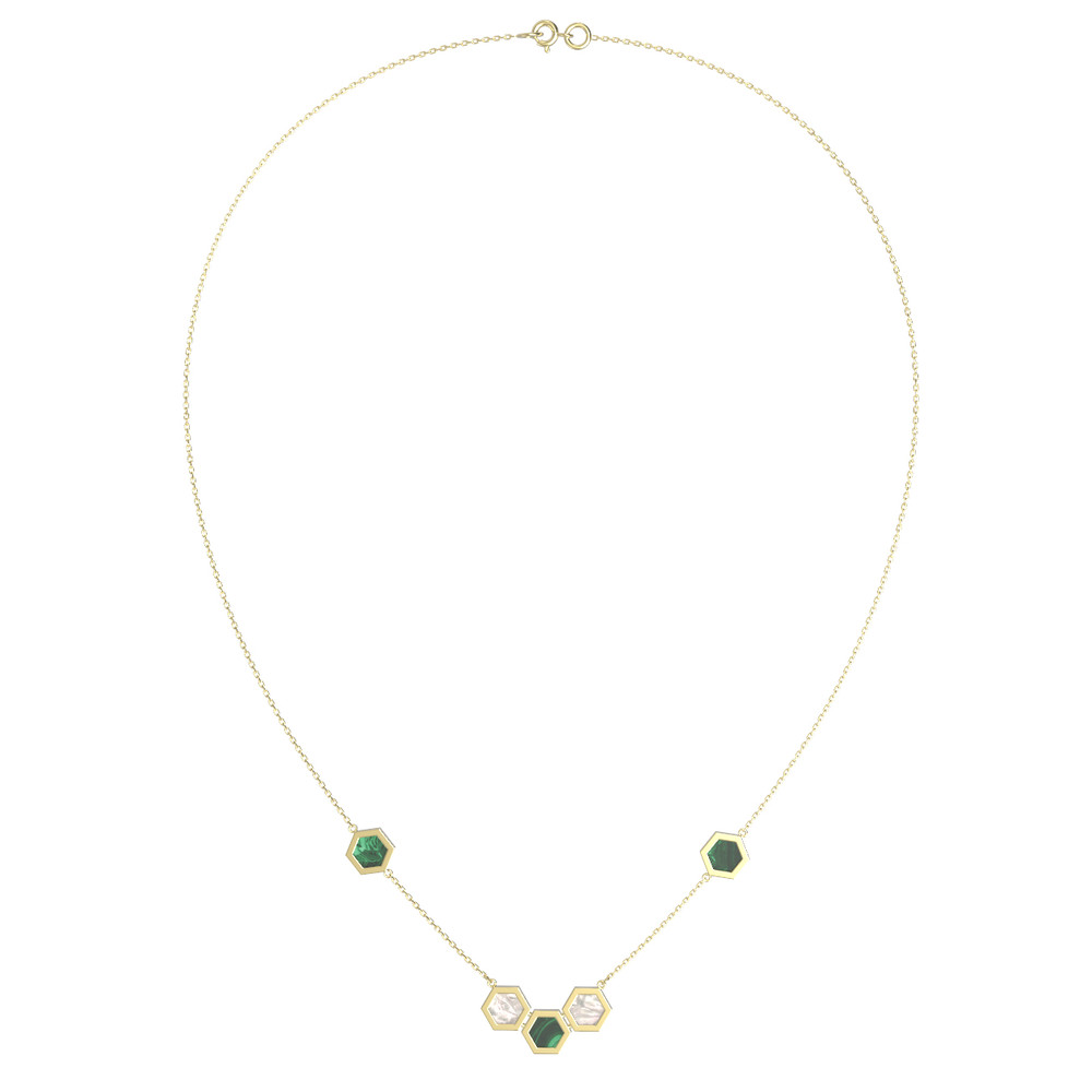 Колье из лимонного золота c малахитом и перламутром