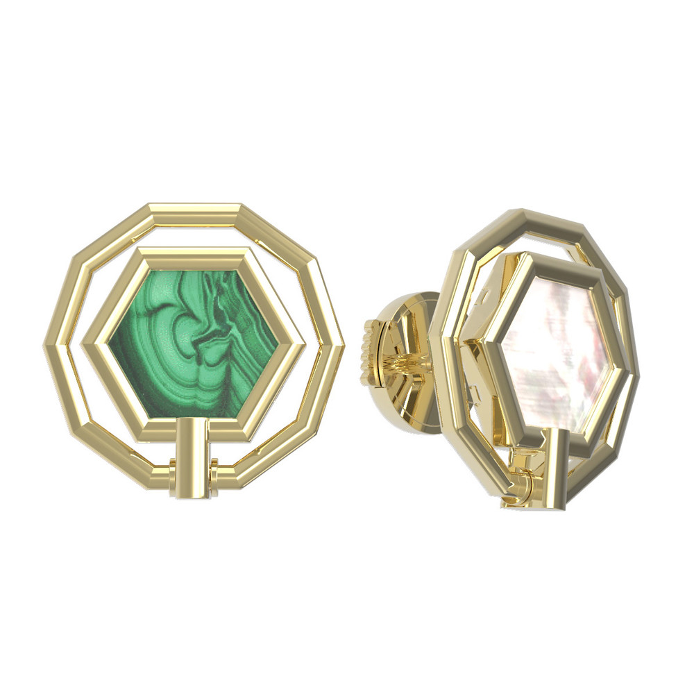 Серьги из лимонного золота c малахитом и перламутром