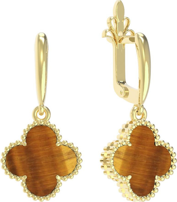 Серьги из лимонного золота c тигровым глазом