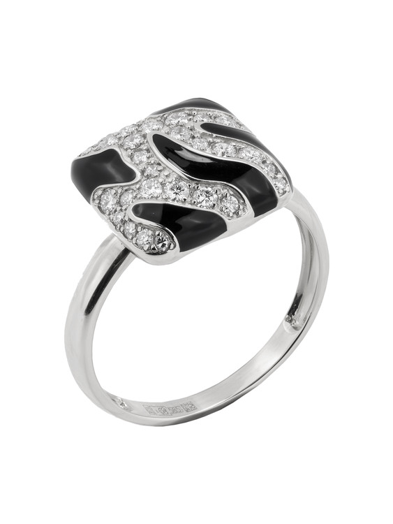 Кольцо из белого золота c эмаль и бриллиантами