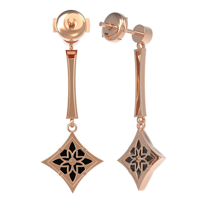 Серьги из золота c фианитом и ониксом