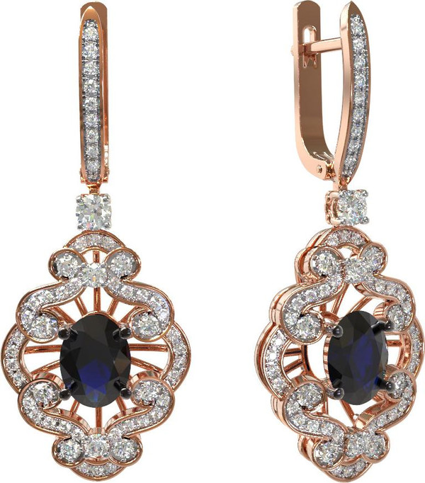 Серьги из золота c бриллиантами и сапфиром