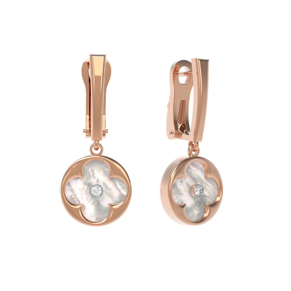 Серьги из золота c бриллиантами и перламутром