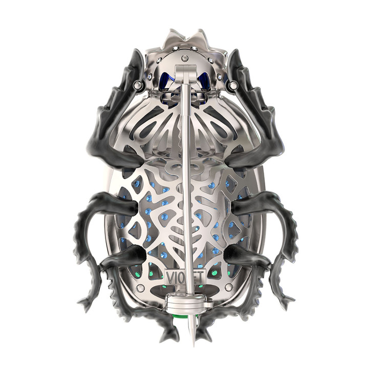 Брошь из белого золота c эмаль , фианитом и сапфиром