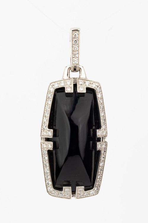 Подвеска из белого золота c бриллиантами, рубином и ониксом