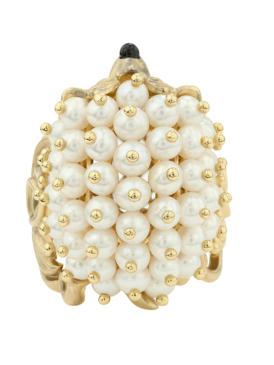 Кольцо из лимонного золота c эмаль и жемчугом