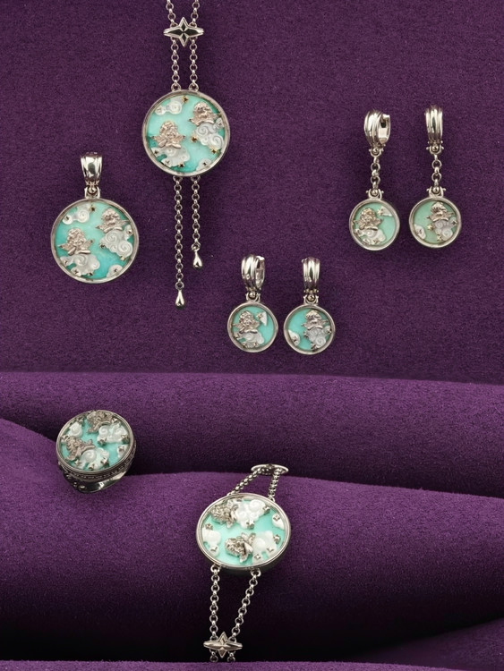 Браслет из белого золота c бирюзой и перламутром