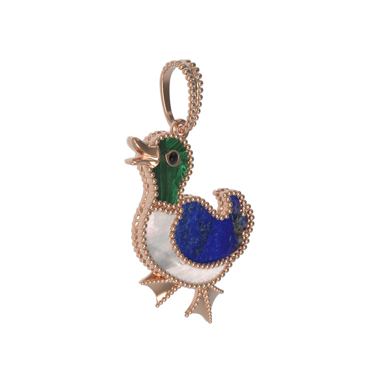 Подвеска из золота c эмалью, лазуритом, малахитом и перламутром