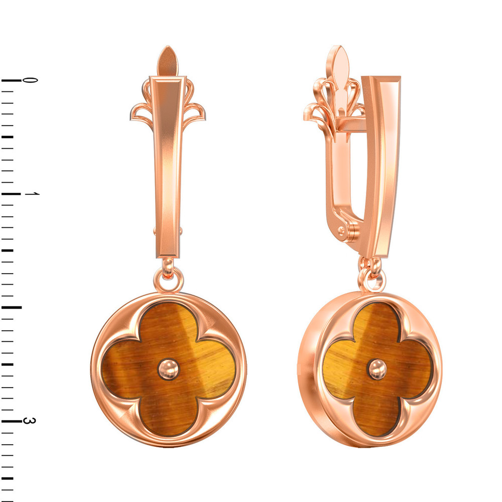 Серьги из золота c тигровым глазом