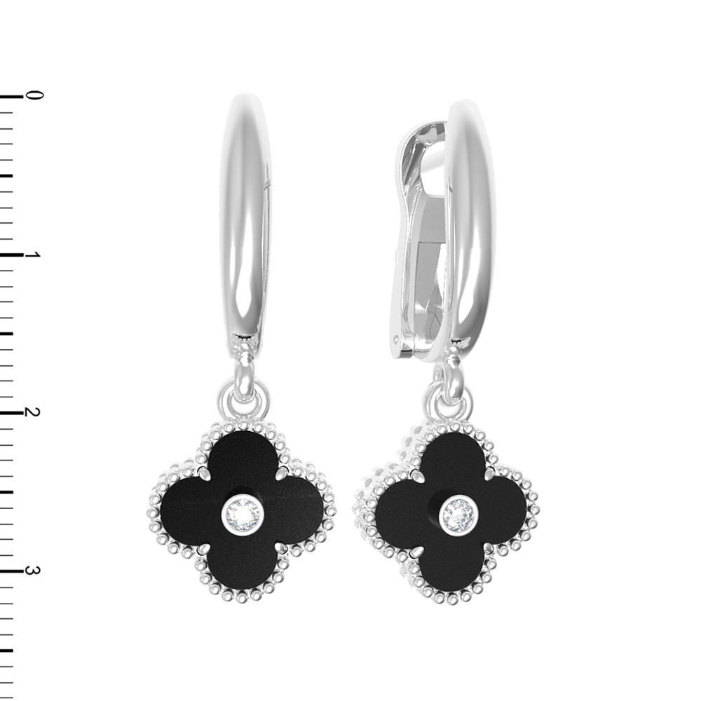 Серьги из белого золота c бриллиантами и ониксом