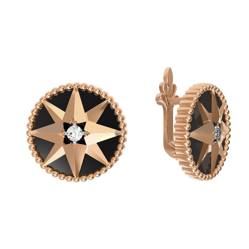 Серьги из золота c фианитом и ониксом